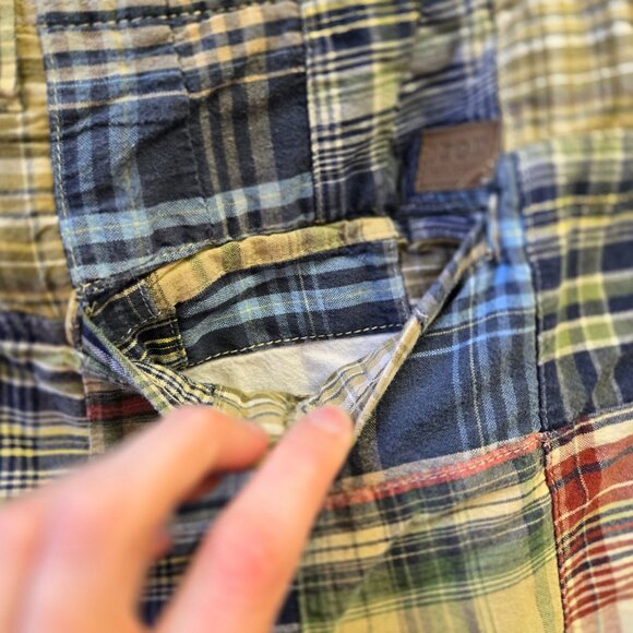 2000s Y2K Izod Mens Patchwork Madras Plaid Cotton Shorts Size 36 Multicolor Casu - Picture 9 of 10